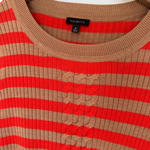 Talbots Striped Wool Blend Sweater Women’s Med Red Orange‎ Tan Cable Knit Silky - Picture 2 of 8